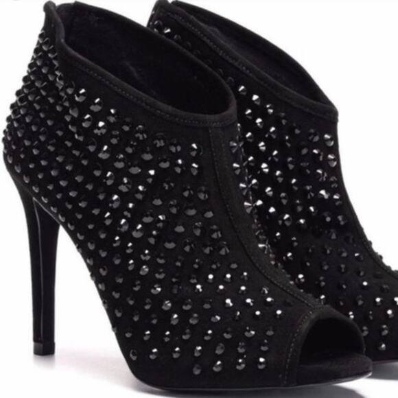 MICHAEL KORS Women's Black Dani Crystal Embellished Open Toe Bootie Sz 7 - Picture 1 of 6